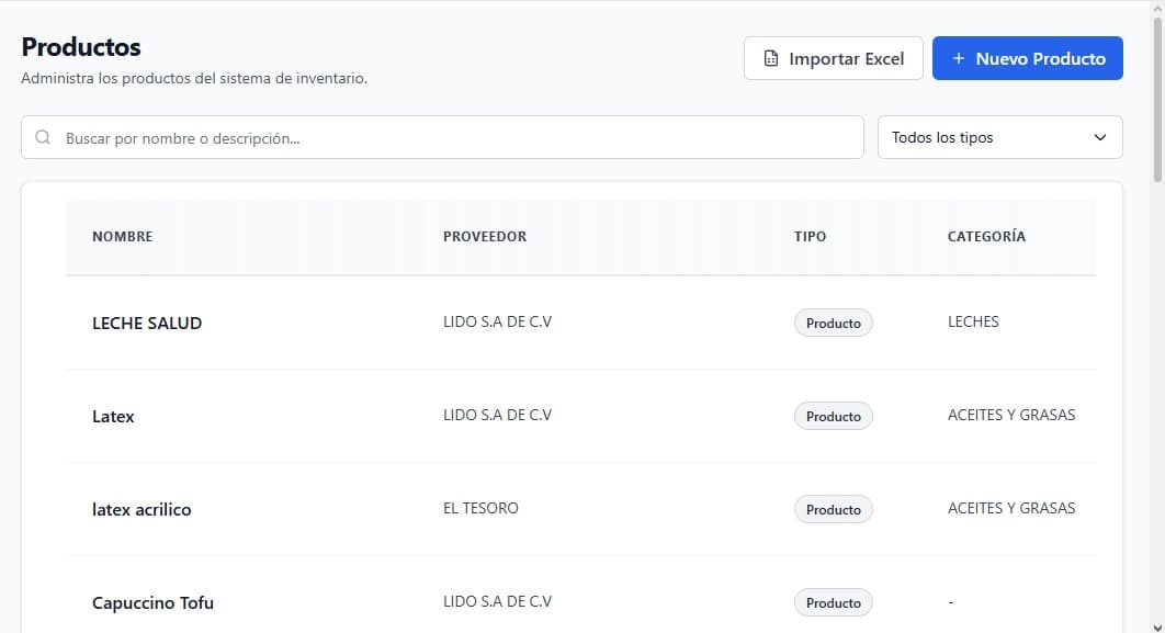 Módulo de productos Facilito ERP